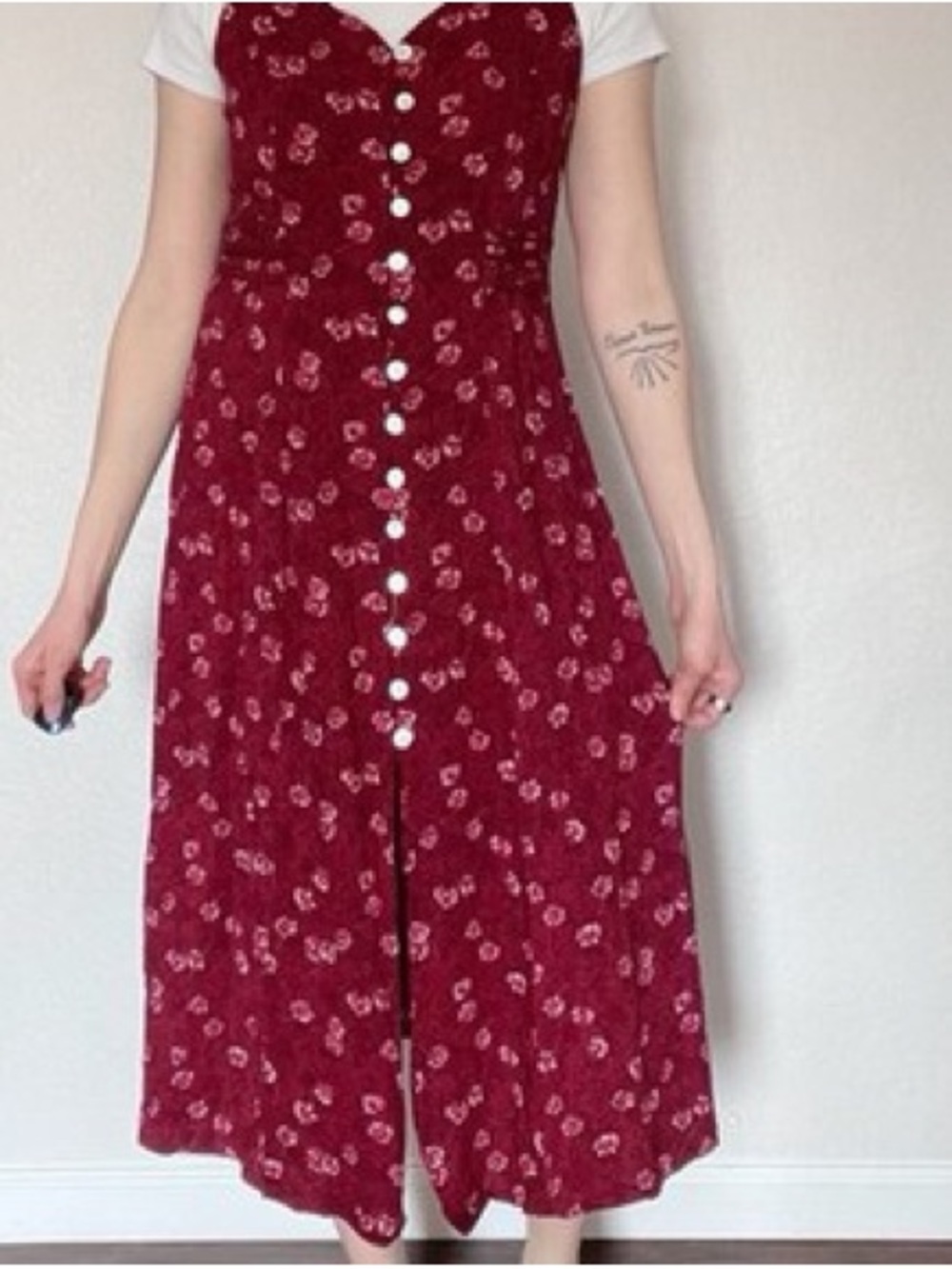 Vintage 90s cottagecore romantic boho whimsical Floral Button-Front Midi Dress - Picture 8 of 9